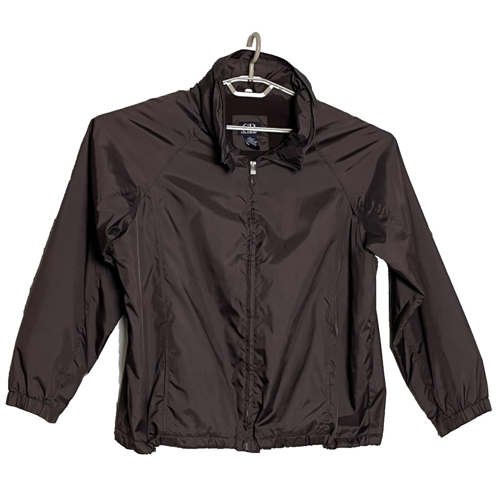 CB Casual Men's Windbreaker Jacket Large Brown Full Zip Hidden Hood Fleece Lined